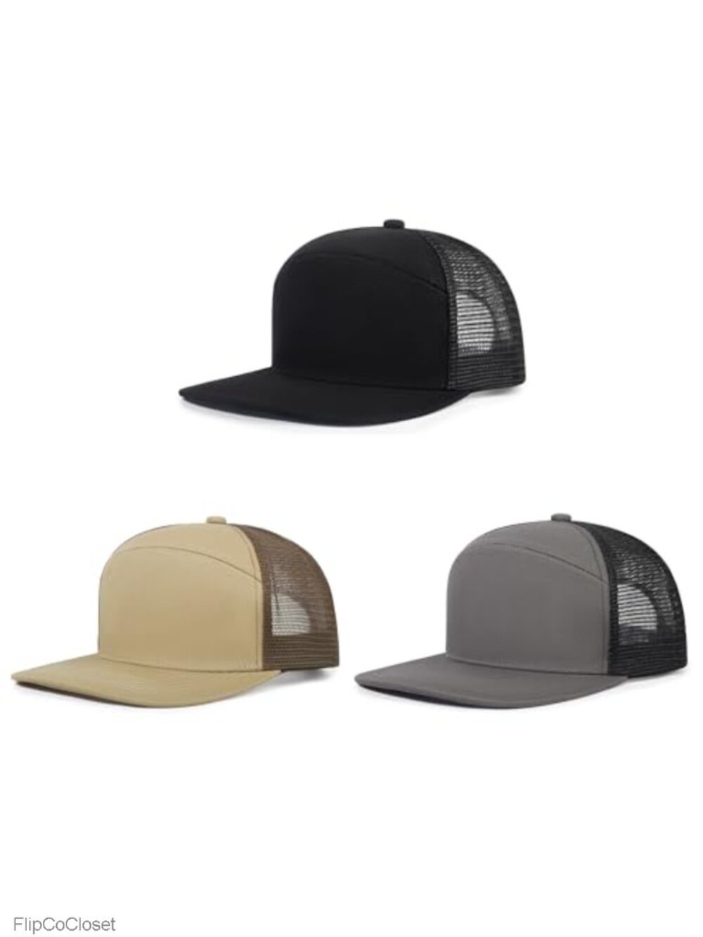 Trucker Hat 7 Panel Snapback Flat Brim Cap for Men Women